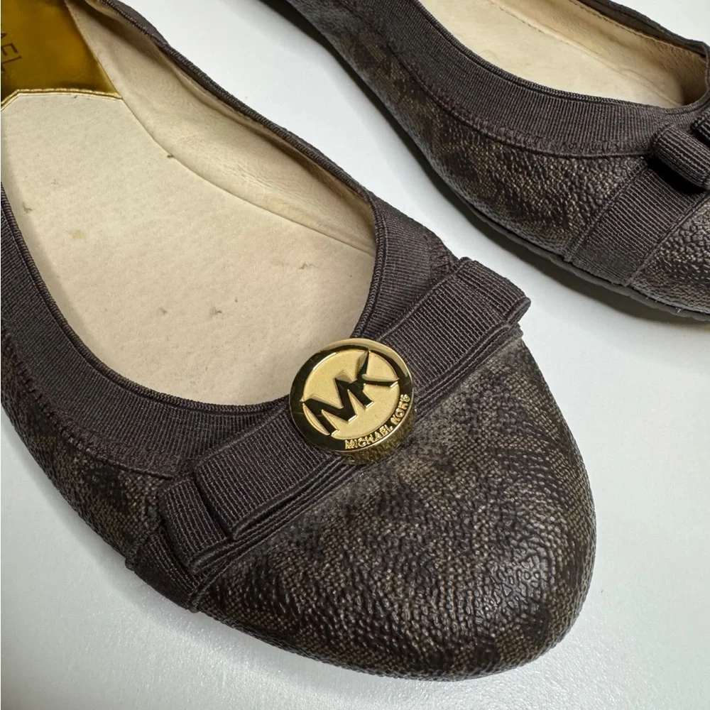 Michael Kors Fulton Logo Ballet Flats Brown MK Signature Women’s 7.5 Travel